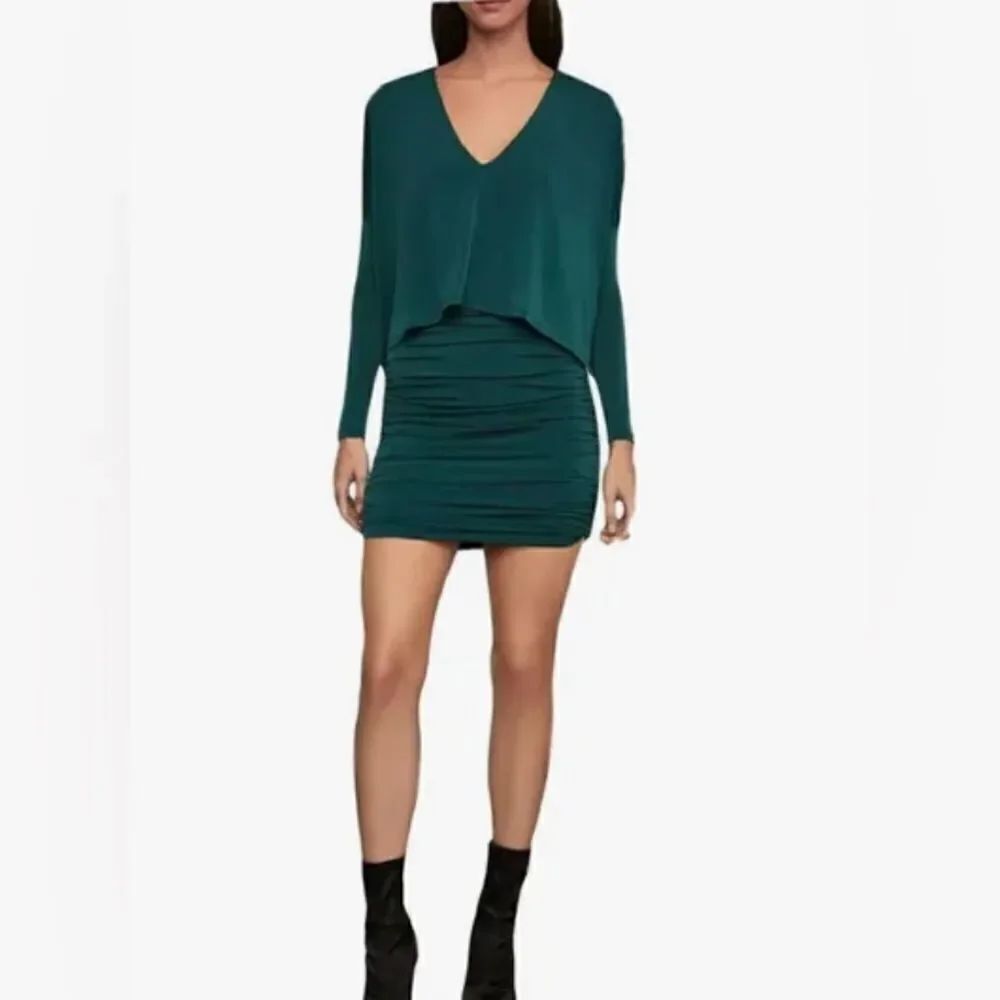 BCBGMAXAZRIA Mini Dress Batwing Ruched Green S